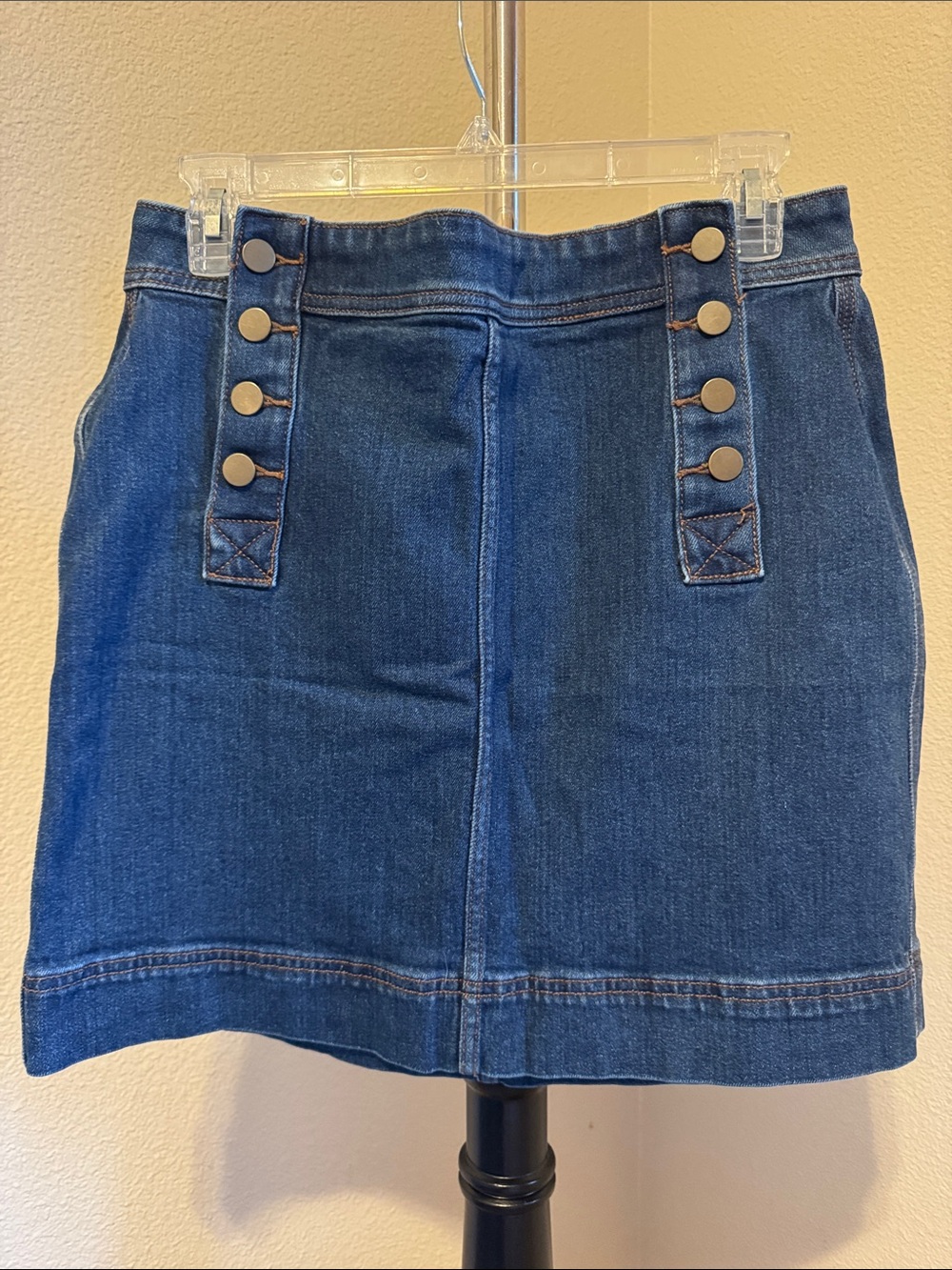 LOFT Dark Blue Denim Mini Skirt with Button Tab Details